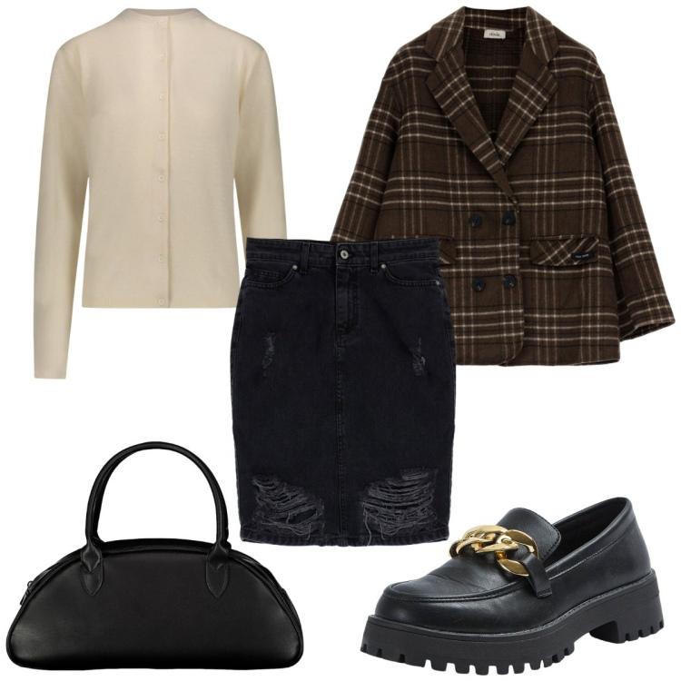 Outfit donna - Total look #1842585. Stile Trendy per Ufficio. Abbinamento con mocassini, blazer, minigonne, cardigans, borse a spalla.