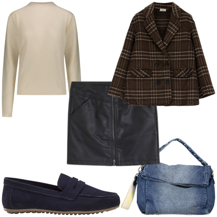 Outfit donna - Total look #1842587. Stile Trendy per Ufficio. Abbinamento con mocassini, minigonne, blazer, pullovers, borse a spalla.