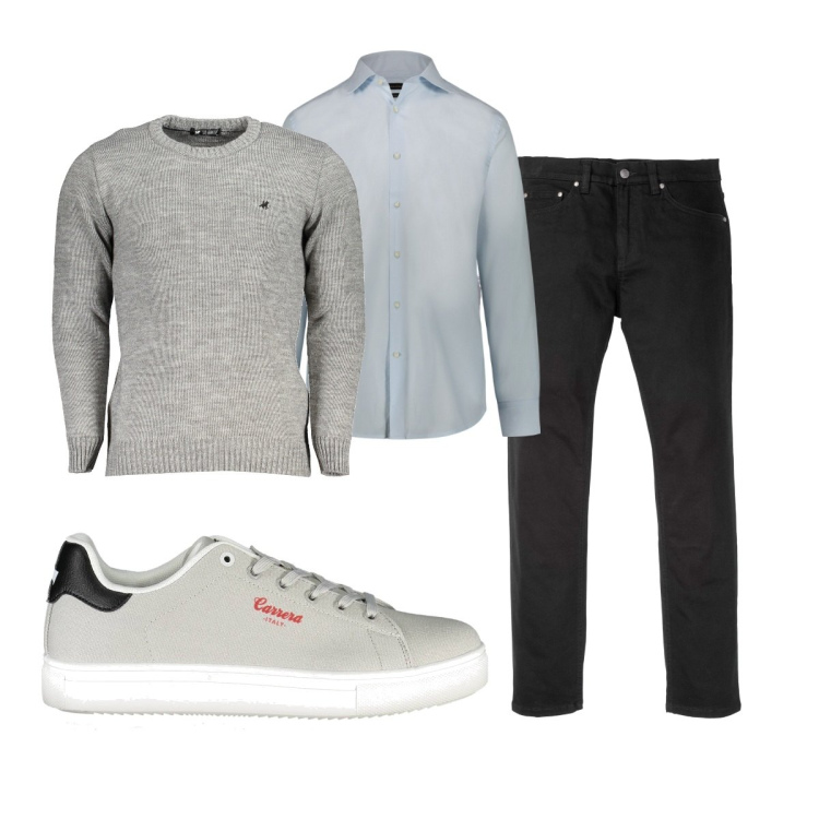 Outfit uomo - Total look #1842663. Stile Trendy per Tutti i giorni. Abbinamento con jeans slim fit, camicie, maglieria, scarpe sportive.