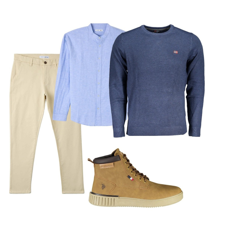 Outfit uomo - Total look #1842668. Stile Trendy per Tutti i giorni. Abbinamento con camicie, pantaloni skinny, maglieria, stivali.