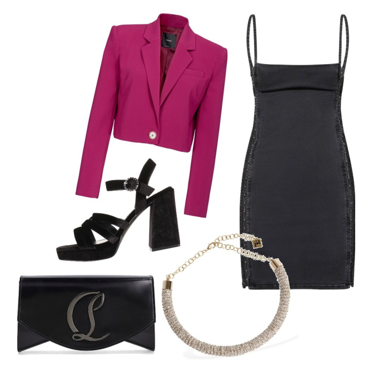 Outfit donna - Serata fuori. Stile Chic per Serata fuori. Abbinamento con sandali col tacco, blazer, vestiti corti, pochette, collane.