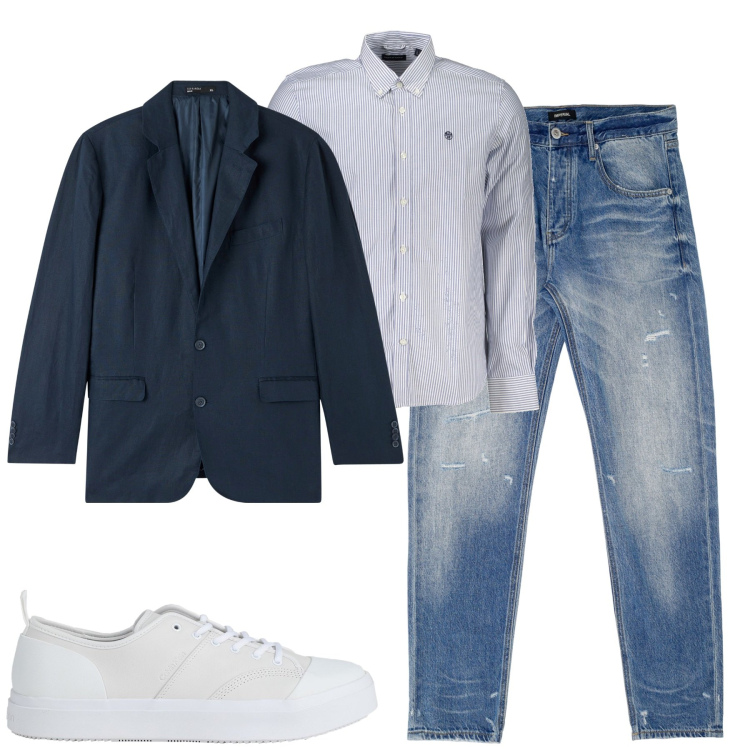 Outfit uomo - A cena con gli amici. Stile Casual per Serata speciale. Abbinamento con sneakers, giacche, jeans dritti, camicie.