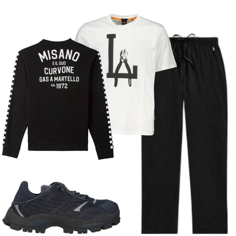 Outfit uomo - Sporty. Stile Casual per Tutti i giorni. Abbinamento con sneakers, felpe, pantaloni, t-shirt.