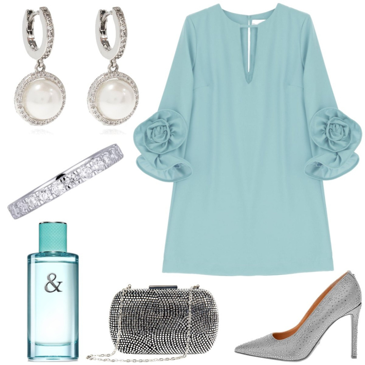 Outfit donna - Colazione da Tiffany. Stile Chic per Cerimonia. Abbinamento con orecchini, profumi, anelli, clutch, vestiti corti, décolleté.