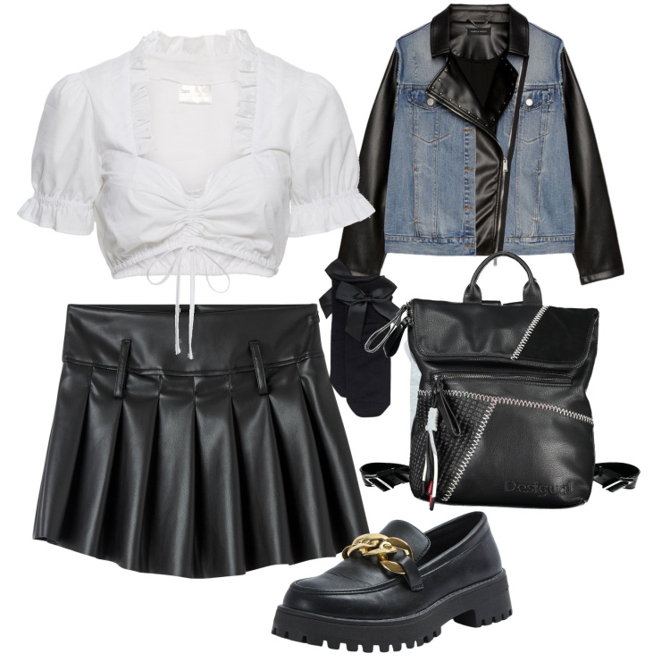 Outfit donna - Rock from the 90. Stile Rock per Serata fuori. Abbinamento con camicie, mocassini, calzini, minigonne, blazer, zaini.