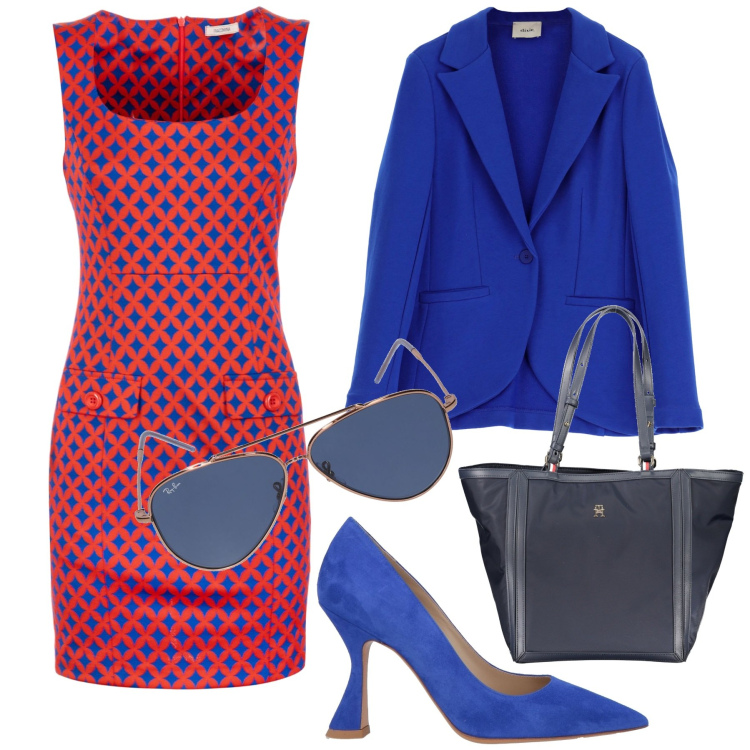 Outfit donna - Tubino. Stile Chic per Ufficio. Abbinamento con décolleté, vestiti senza maniche, blazer, occhiali da sole, borse a spalla.
