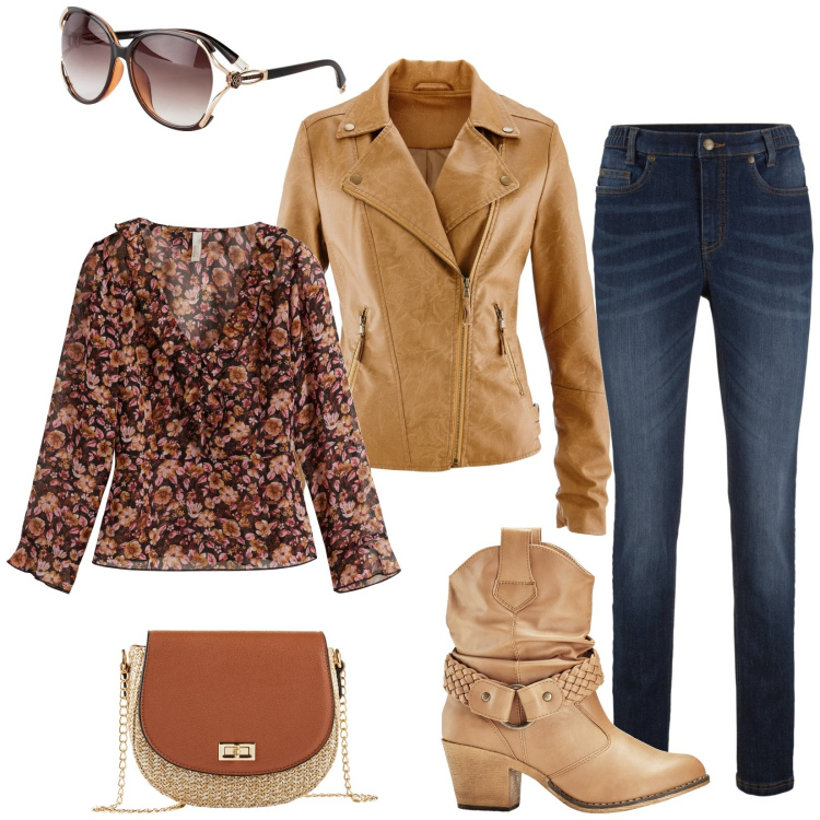 Outfit donna - Giacchetto e stivaletti. Stile Basic per Tutti i giorni. Abbinamento con jeans skinny, occhiali da sole, bluse, blazer, borse a tracolla, stivaletti texani.