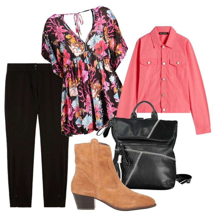 Outfit donna - Un tocco di colore. Stile Urban per Tutti i giorni. Abbinamento con stivaletti texani, blazer, pantaloni skinny, zaini, vestiti corti.