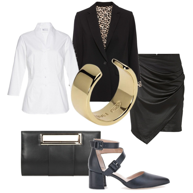 Outfit donna - Una camicia per un occasione serale. Stile Glamour per Serata fuori. Abbinamento con camicie, blazer, gonne, orecchini, pochette, décolleté.