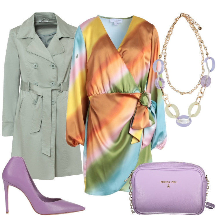 Outfit donna - Total look #1842986. Abbinamento con trench, vestiti corti, décolleté, borse a tracolla, ciondoli.