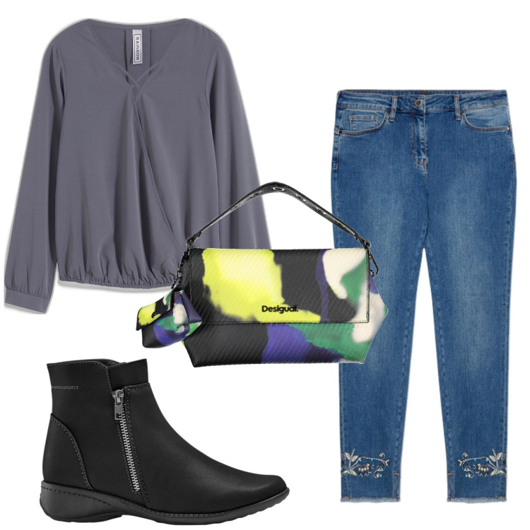 Outfit donna - Total look #1843058. Stile Basic per Tutti i giorni. Abbinamento con stivaletti, bluse, jeans skinny, borse a spalla.