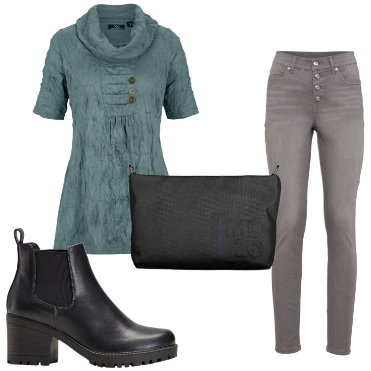 Outfit donna - Total look #1843068. Stile Basic per Tutti i giorni. Abbinamento con stivaletti chelsea, maglieria, jeans, pochette.