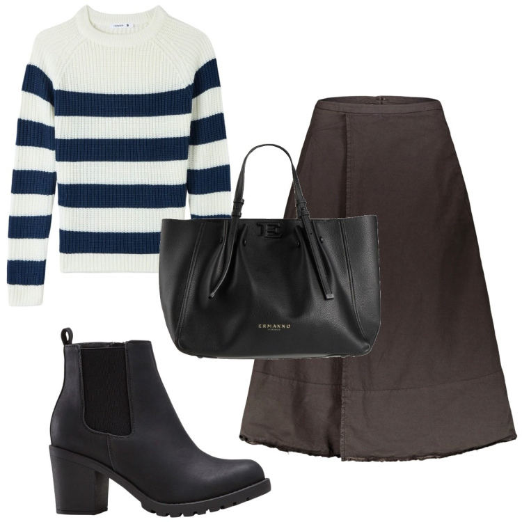 Outfit donna - Total look #1843070. Stile Trendy per Tutti i giorni. Abbinamento con stivaletti, borse a mano, maglieria, gonne lunghe.