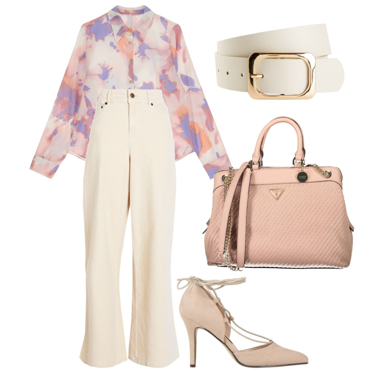 Outfit donna - La camicia romantica. Stile Romantica per Ufficio. Abbinamento con cinture, pantaloni, décolleté, camicie, borse a spalla.