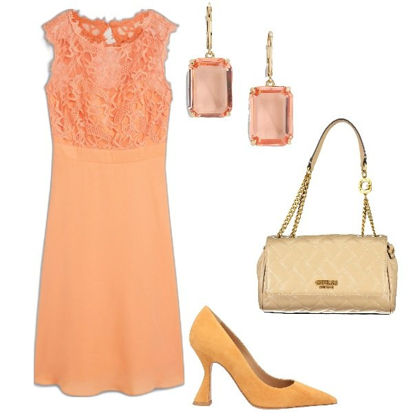 Outfit donna - Total look #1843094. Stile Chic per Cerimonia. Abbinamento con vestiti, décolleté, orecchini, borse a spalla.