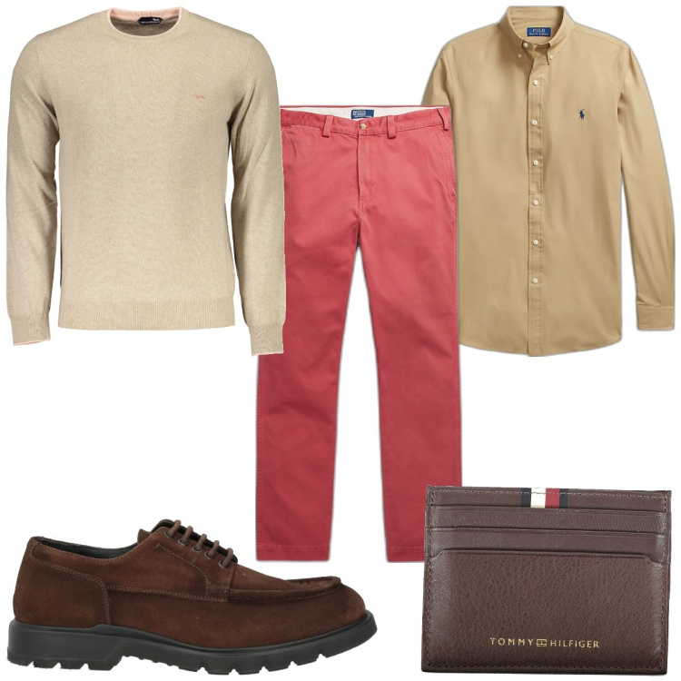 Outfit uomo - Total look #1843126. Stile Trendy per Tutti i giorni. Abbinamento con scarpe stringate, camicie, pantaloni chino, maglieria, portafogli.