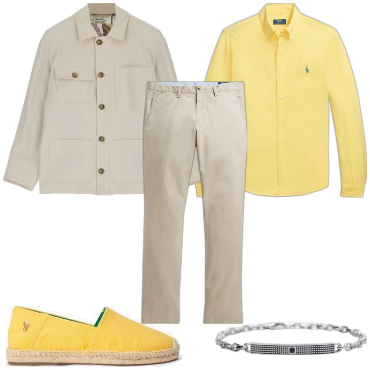 Outfit uomo - Total look #1843136. Stile Trendy per Tutti i giorni. Abbinamento con braccialetti, giacche, pantaloni, espadrillas, camicie.