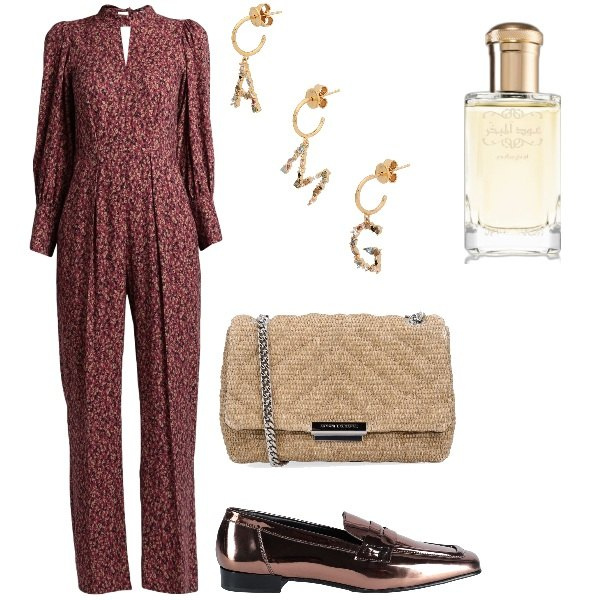 Outfit donna - Total look #1843157. Stile Vintage retrò per Tutti i giorni. Abbinamento con tute, mocassini, orecchini, profumi, borse a tracolla.