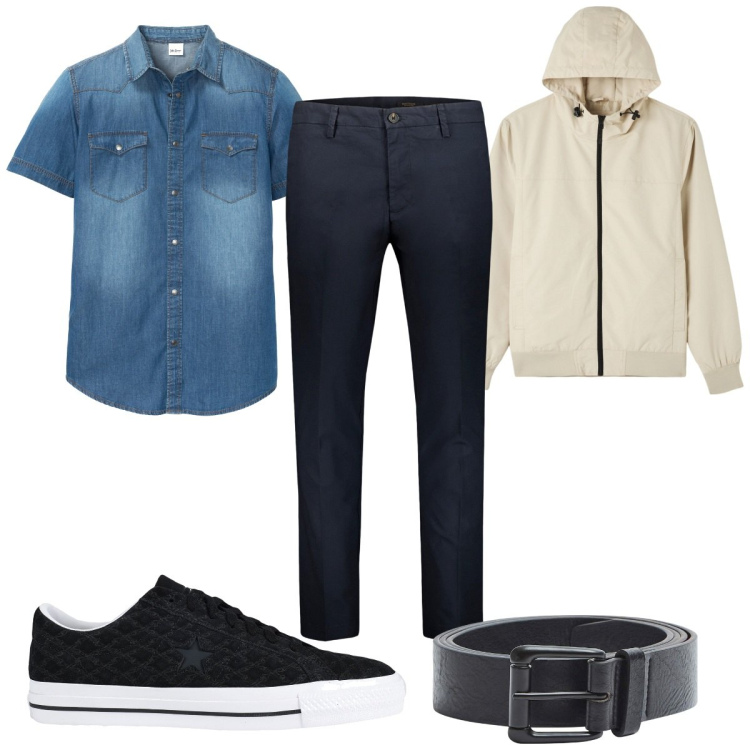 Outfit uomo - Total look #1843180. Stile Trendy per Tutti i giorni. Abbinamento con sneakers, camicie a manica corta, giacche, cinture, pantaloni.