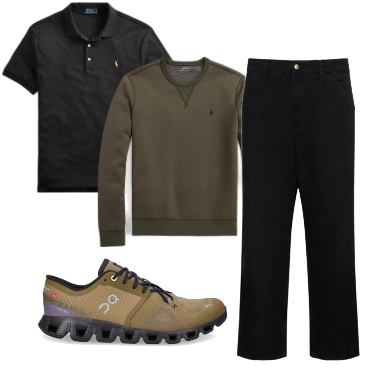 Outfit uomo - In giro. Stile Urban per Tutti i giorni. Abbinamento con polo, felpe, pantaloni, sneakers.