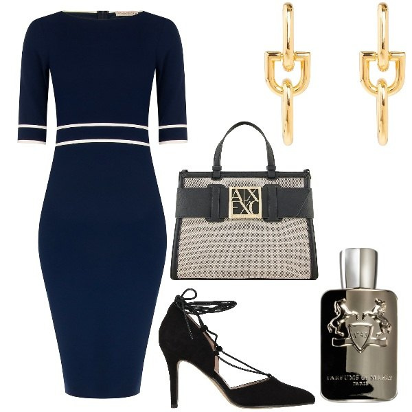Outfit donna - La borsa per la primavera. Stile Chic per Ufficio. Abbinamento con décolleté, orecchini, profumi, vestiti a tubino, borse tote.