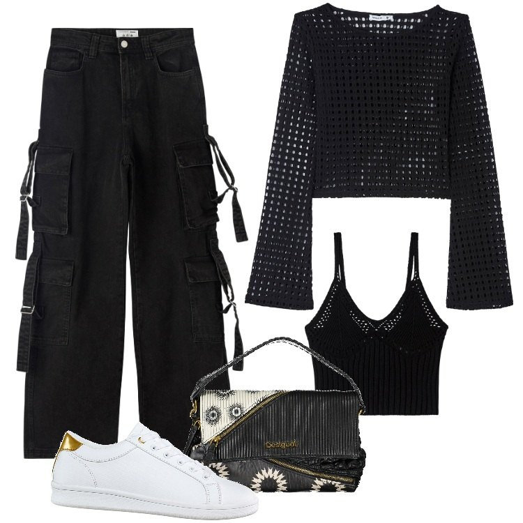 Outfit donna - Total look #1843243. Stile Trendy per Tutti i giorni. Abbinamento con sneakers, maglieria, jeans, top, borse a spalla.
