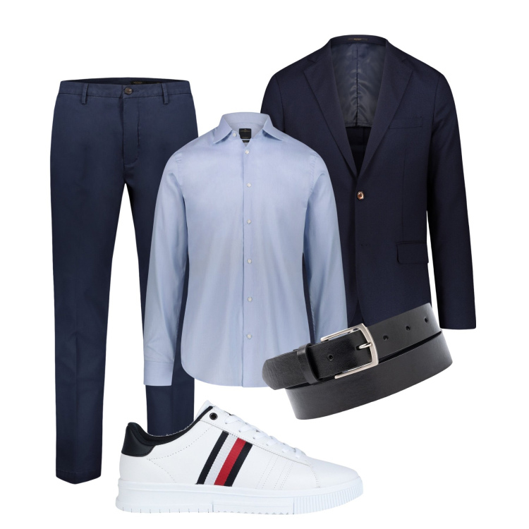 Outfit uomo - Total look #1843282. Stile Business/Elegante per Ufficio. Abbinamento con giacche, pantaloni chino, camicie, cinture, sneakers.