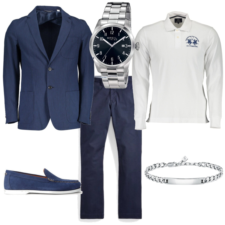 Outfit uomo - Trendy per l ufficio. Stile Trendy per Ufficio. Abbinamento con braccialetti, orologi, pantaloni, scarpe stringate, giacche, polo.