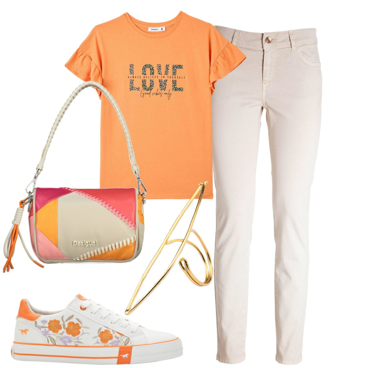 Outfit donna - Total look #1843350. Stile Casual per Tutti i giorni. Abbinamento con sneakers, t-shirt, jeans skinny, anelli, borse a spalla.