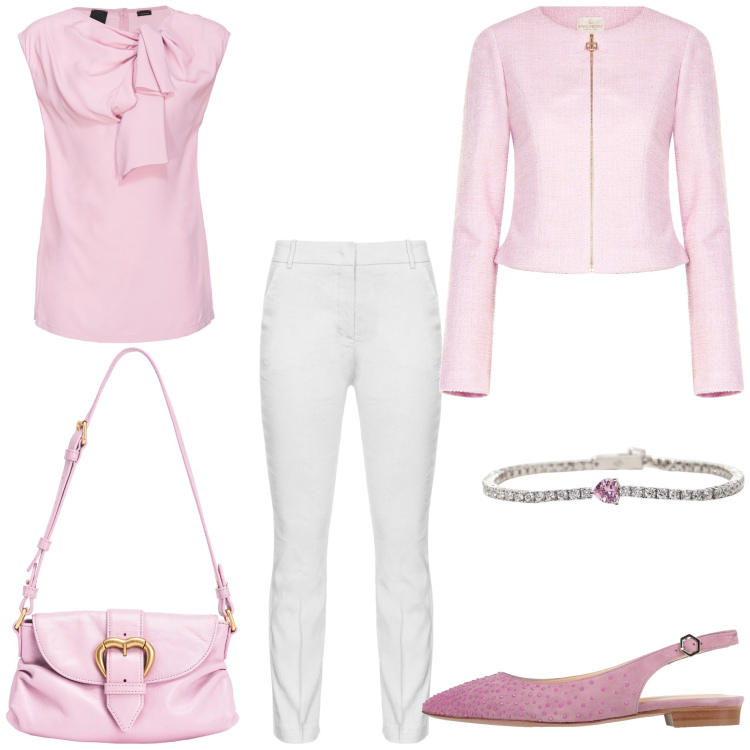 Outfit donna - La blusa in seta. Stile Bon Ton per Tutti i giorni. Abbinamento con ballerine, braccialetti, pantaloni, top, borse a spalla, blazer.