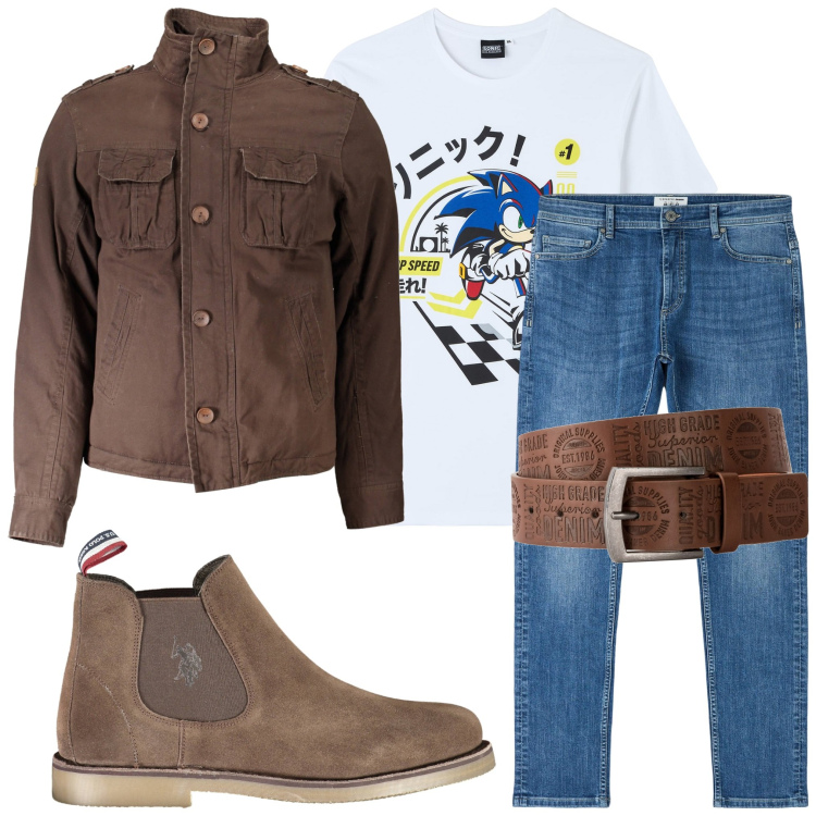 Outfit uomo - Comodo in jeans. Stile Casual per Tutti i giorni. Abbinamento con cinture, t-shirt, jeans skinny, giacche, stivali.