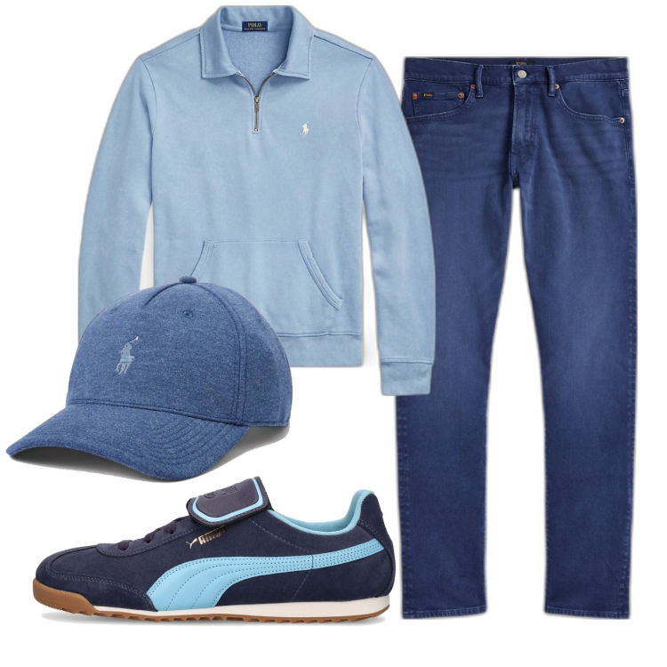 Outfit uomo - Total look #1843423. Stile Casual per Tutti i giorni. Abbinamento con felpe, jeans, cappelli, sneakers.