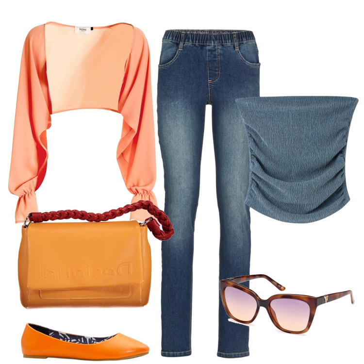 Outfit donna - Total look #1843471. Stile Basic per Tutti i giorni. Abbinamento con jeggings, ballerine, top, blazer, borse a spalla, occhiali da sole.