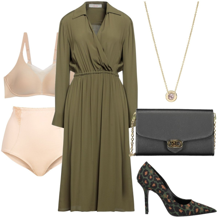 Outfit donna - L’abito misto seta. Stile Bon Ton per Serata fuori. Abbinamento con culotte, vestiti midi/longuette, décolleté, collane, reggiseni, pochette.