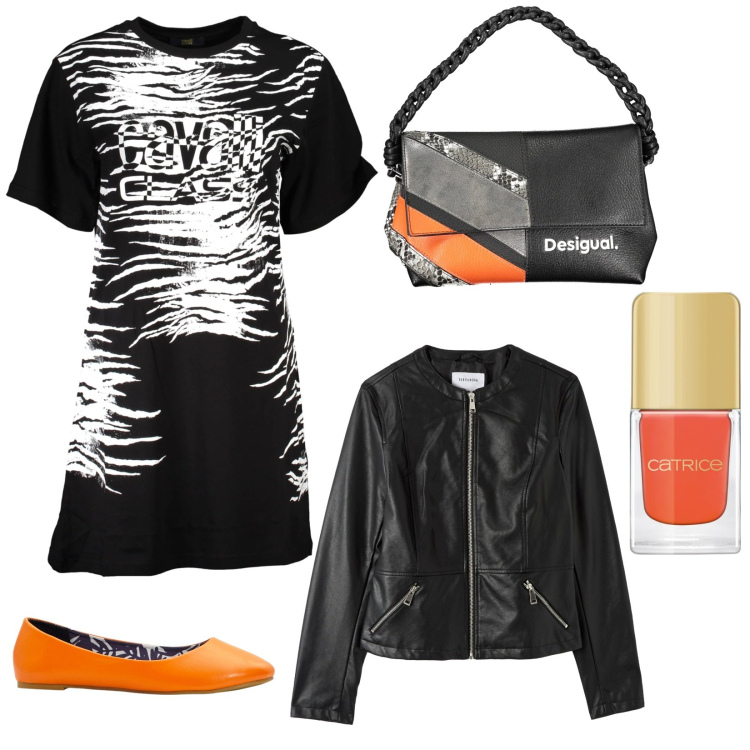 Outfit donna - Ballerine per serata rock. Stile Rock per Serata fuori. Abbinamento con ballerine, smalti, blazer, vestiti corti, borse a spalla.