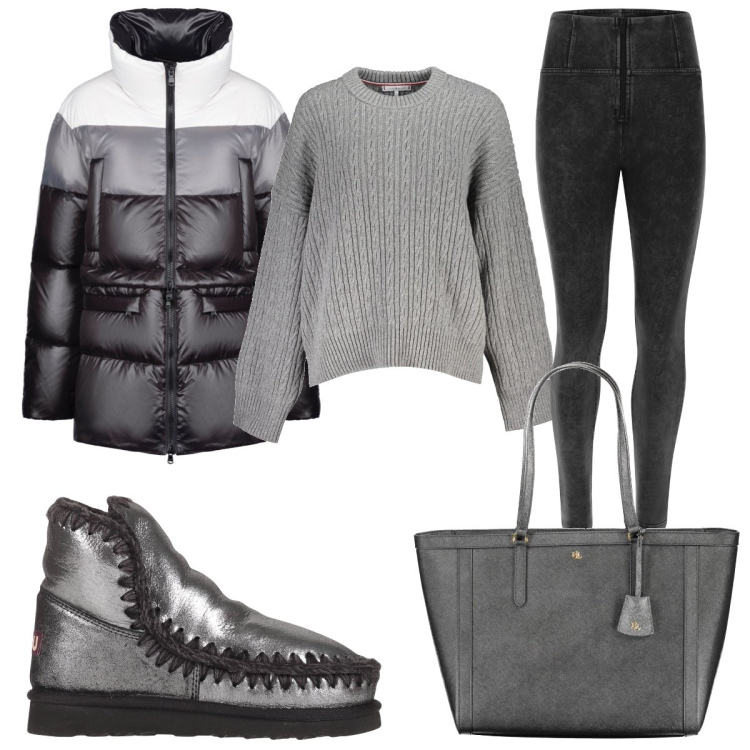 Outfit donna - Jeans grigio Freddy. Stile Casual per Tutti i giorni. Abbinamento con stivaletti, pantaloni skinny, piumini, borse a spalla, maglieria.