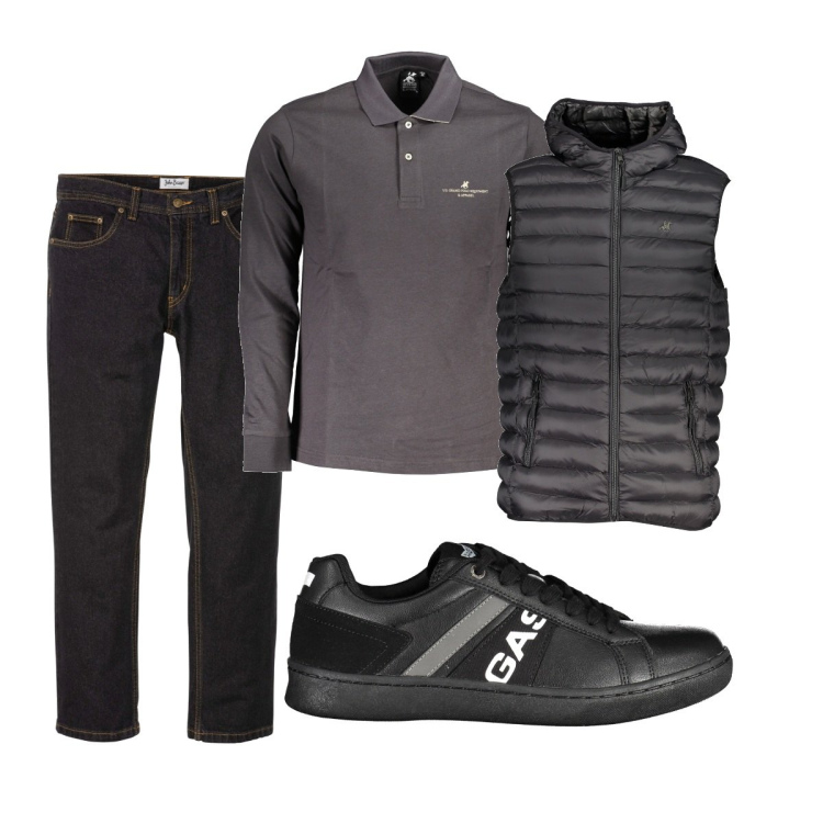 Outfit uomo - Total look #1843683. Stile Trendy per Tutti i giorni. Abbinamento con jeans dritti, giacche, scarpe sportive, polo.