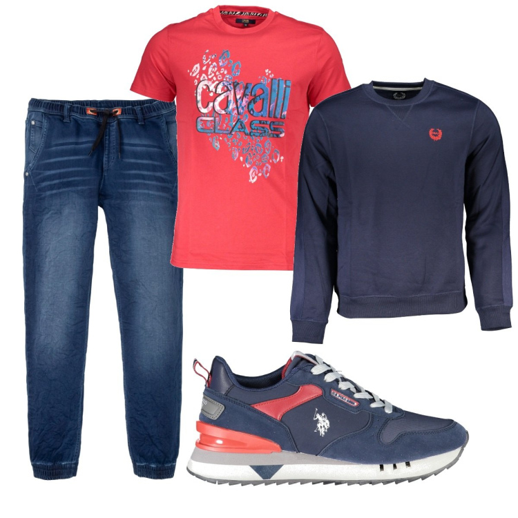 Outfit uomo - Total look #1843686. Stile Casual per Tutti i giorni. Abbinamento con jeans dritti, felpe, t-shirt, scarpe sportive.