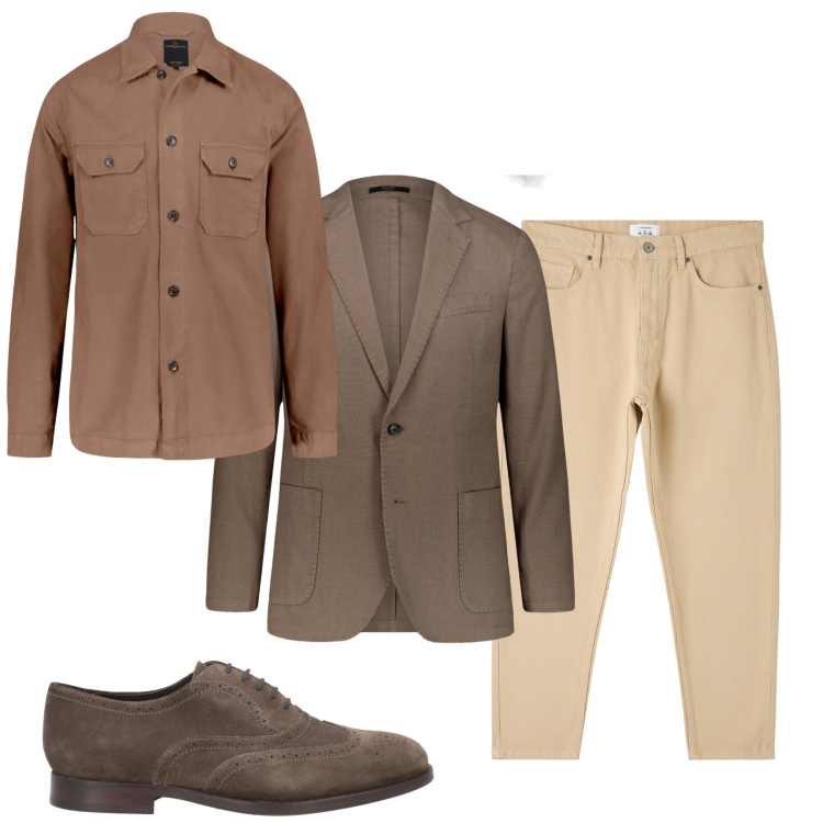 Outfit uomo - Total look. Stile Casual per Tutti i giorni. Abbinamento con scarpe stringate, pantaloni, giacche, camicie.