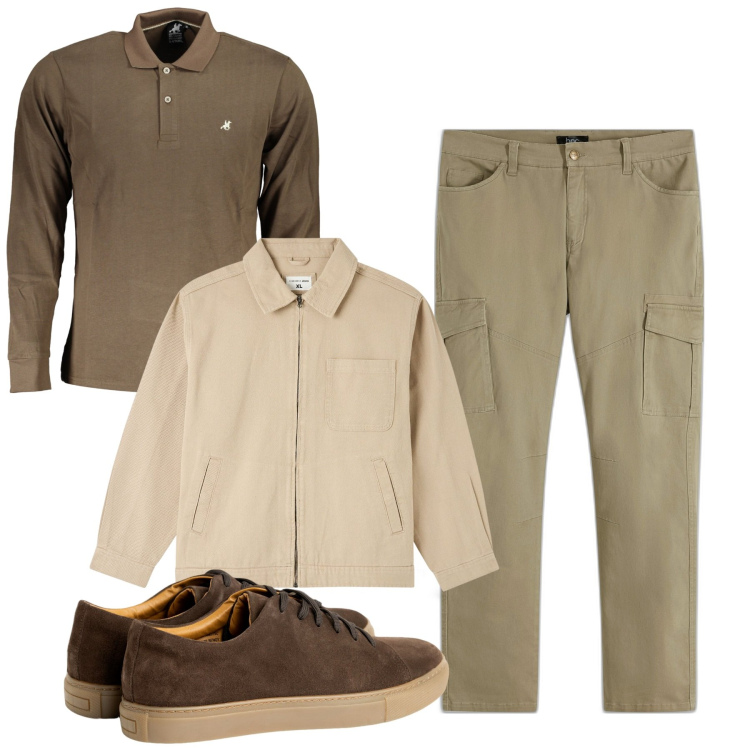 Outfit uomo - Total look. Stile Casual per Tutti i giorni. Abbinamento con pantaloni cargo, giacche, polo, scarpe sportive.