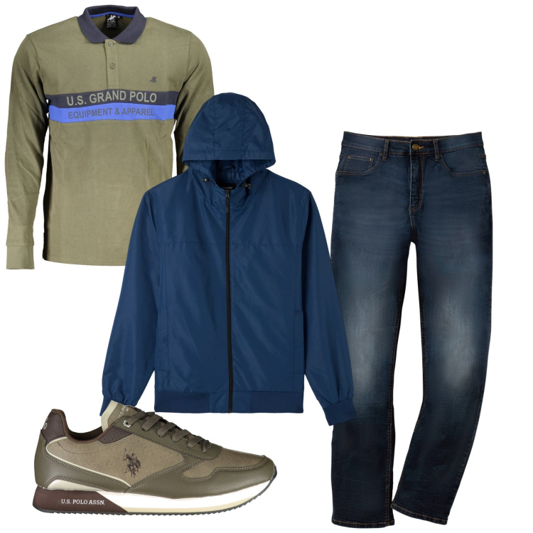 Outfit uomo - Total look. Stile Casual per Tutti i giorni. Abbinamento con jeans dritti, giacche, polo, scarpe sportive.