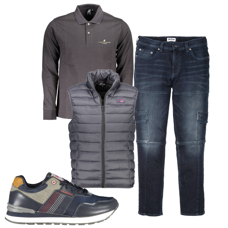 Outfit uomo - Total look. Stile Urban per Tutti i giorni. Abbinamento con jeans slim fit, polo, giacche, scarpe sportive.