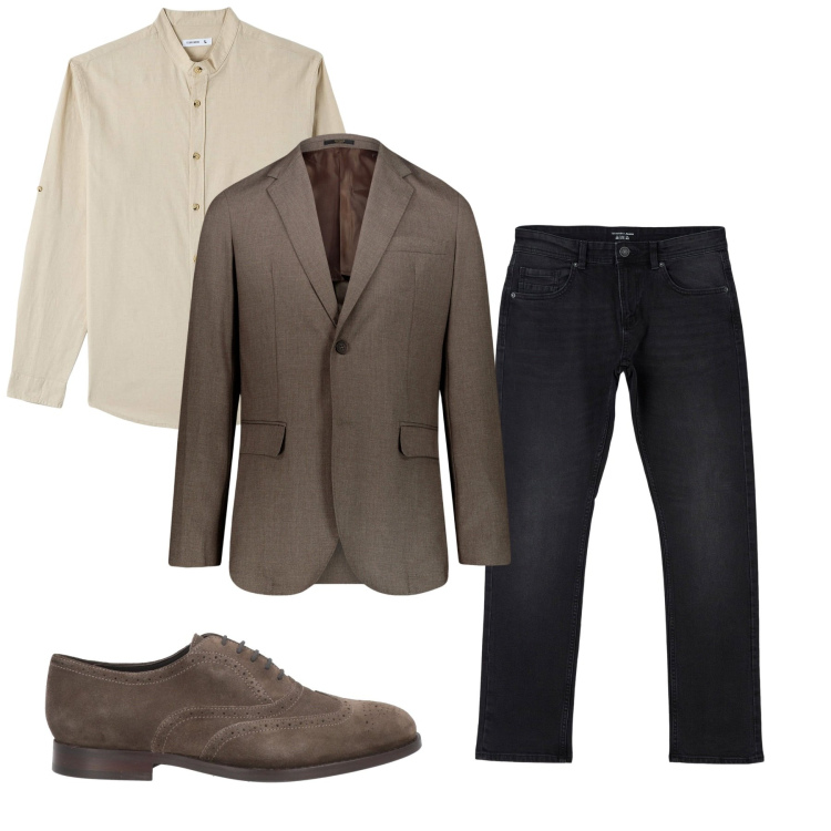 Outfit uomo - Total look. Stile Casual per Tutti i giorni. Abbinamento con scarpe stringate, camicie, jeans dritti, giacche.