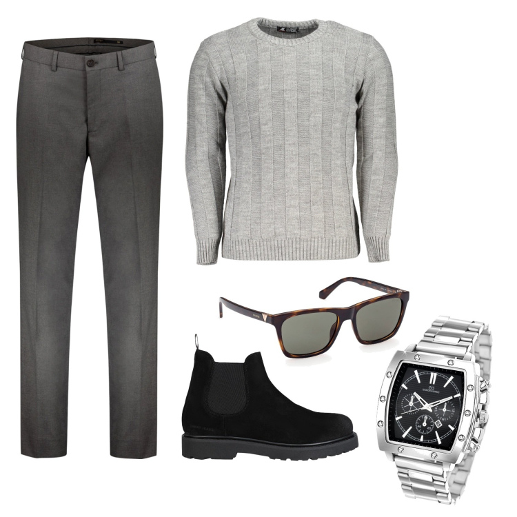Outfit uomo - Total look #1843833. Stile Urban per Ufficio. Abbinamento con stivali e stivaletti, orologi, pantaloni, maglieria, occhiali da sole.