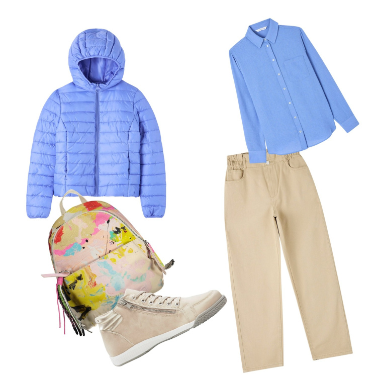 Outfit donna - Gita fuori porta. Stile Casual per Tutti i giorni. Abbinamento con sneakers alte, blazer, camicie, pantaloni, zaini.
