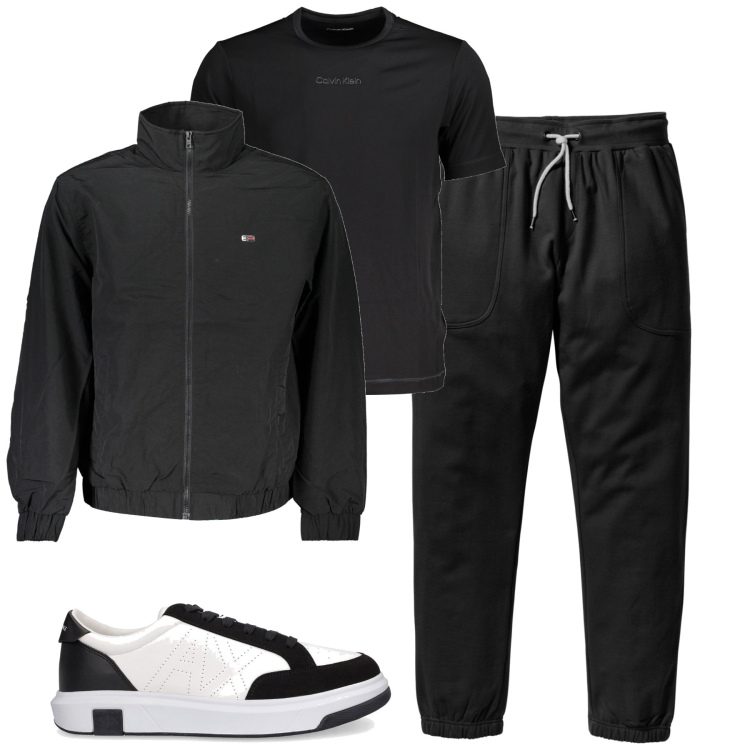 Outfit uomo - Total look #1843906. Stile Casual per Sport. Abbinamento con pantaloni sportivi, sneakers, t-shirt sportive, giacche sportive.