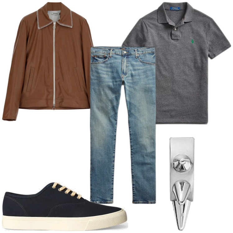 Outfit uomo - Total look #1843951. Stile Trendy per Tutti i giorni. Abbinamento con orecchini, giacche, sneakers, jeans, polo.