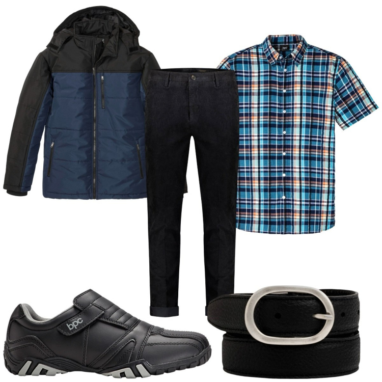 Outfit uomo - Total look #1843961. Stile Trendy per Tutti i giorni. Abbinamento con scarpe stringate, cappotti, camicie a manica corta, pantaloni, cinture.