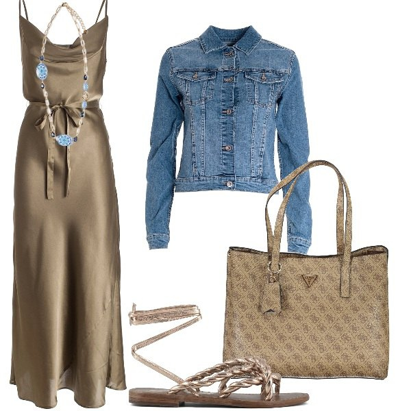 Outfit donna - Metti una sera d\'estate. Stile Minimal per Mare. Abbinamento con vestiti lunghi, giacche, sandali, ciondoli, borse a spalla.