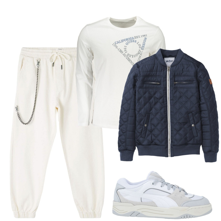 Outfit uomo - Total look #1843980. Stile Casual per Tutti i giorni. Abbinamento con giacche, sneakers, pantaloni sportivi, t-shirt.